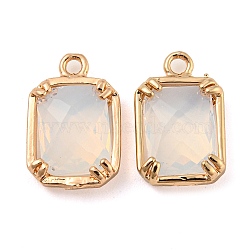 Brass with WhiteSmoke Glass Pendants, Faceted Rectangle Charms, Long-Lasting Plated, Golden, 14x9x3.5mm, Hole: 1.5mm(KK-G486-09G)