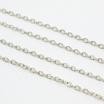 Iron Cable Chains, Textured, Unwelded, with Spool, Platinum Color, 3x2x0.5mm, about 32.8 Feet(10m)/roll