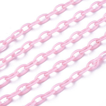 ABS Plastic Cable Chains, Pink, Link: 13x7~7.5x2mm, 15.35~15.74 inch(39~40cm)/strand