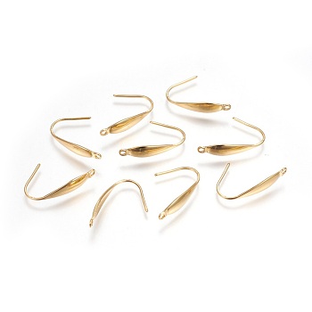 304 Stainless Steel Earring Hooks, with Vertical Loop, Real 24K Gold Plated, 21x4.5mm, Hole: 1.2mm, 20 Gauge, Pin: 0.8mm