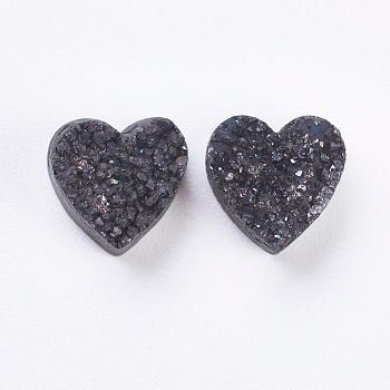 Electroplate Natural Druzy Agate Beads, Heart, Black Plated, 9~10x9~10x5~7mm, Hole: 1~2mm