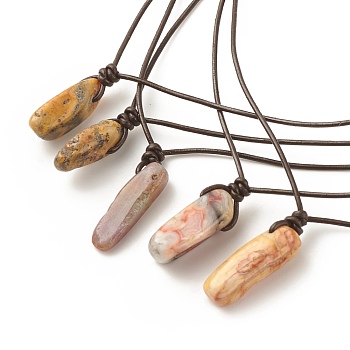 Natural Agate Nugget Pendant Necklace with Cowhide Leather Cord, Gemstone Jewelry for Women, 13.58~27.17 inch(34.5~69cm)