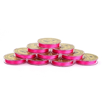 Flat Japanese Crystal Elastic Stretch Thread, for Bracelets Gemstone Jewelry Making Beading Craft, Hot Pink, 0.38mm, about 10.93 yards(10m)/roll