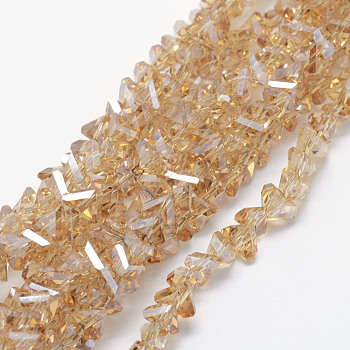 Electroplate Glass Beads Strands, Pearl Luster Plated, Triangle, Faceted, BurlyWood, 3.5x4x3.5mm, Hole: 0.2mm, about 146pcs/strand, 15.3 inch(39cm)
