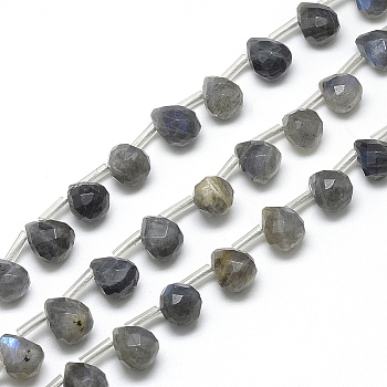 Natural Labradorite Beads Strands, Faceted Teardrop, 13~14x10~11mm, Hole: 1mm, about 28pcs/strand, 15.7 inch