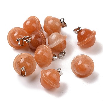 Natural Red Aventurine Pendants, Planet Charms, with Platinum Plated Alloy Snap on Bails, 19.5~21.5x18~18.5mm, Hole: 5.5x3.3mm