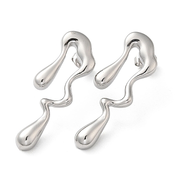 304 Stainless Steel Stud Earrings, Melting Teardrop, Stainless Steel Color, 38x13mm