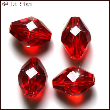 Imitation Austrian Crystal Beads, Grade AAA, K9 Glass, Faceted, Bicone, Red, 6x9.5mm, Hole: 0.7~0.9mm