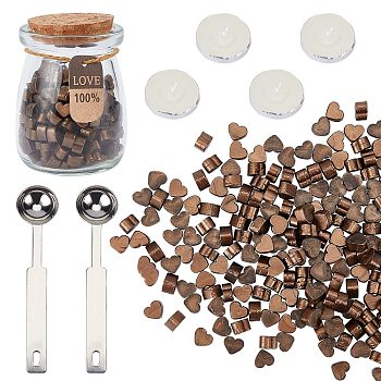 CRASPIRE Sealing Wax Particles Kits for Retro Seal Stamp, with Stainless Steel Spoon, Candle, Glass Jar, Coconut Brown, 7.3x8.6x5mm, about 110~120pcs/bag, 2 bags