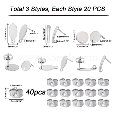unicraftale 60pcs 3 style 304 résultats de boucles d'oreilles en acier inoxydable(STAS-UN0031-06)-4