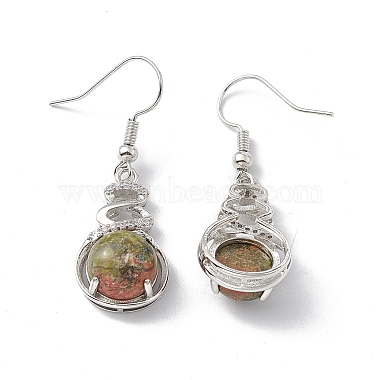 Natural Unakite Gourd Dangle Earrings with Crystal Rhinestone(EJEW-A092-04P-06)-2