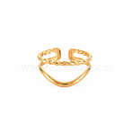 Ion Plating(IP) 304 Stainless Steel Double Line Open Cuff Ring for Women, Nickel Free, Real 18K Gold Plated, US Size 6 3/4(17.1mm)(RJEW-S405-211G)