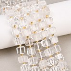 Natural Quartz Crystal Beads Strands, Rock Crystal Cube Beads, with Seed Beads, 8~8.5x8x7~8.5mm, Hole: 0.8mm, about 39~40pcs/strand, 15.35~15.83''(39~40.2cm)(G-F832-A01-01)
