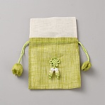 3D Floral Embroidery Cloth Drawstring Bags, Sachet Pouches, Rectangle, Yellow Green, 15.8x10.5x0.6cm(ABAG-WH0048-88E)