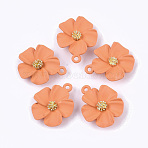 Spray Painted Alloy Pendants, Flower, Coral, 23.5x19.5x6mm, Hole: 1.8mm(PALLOY-N0147-03B)