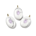 Natural Howlite & Cubic Zirconia Pendants, Oval Charms with Brass Loops, Golden, 21.5x13x6.5mm, Hole: 1.8mm(G-Z076-01G-07)