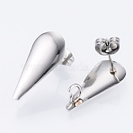 Non-Tarnish 304 Stainless Steel Stud Earring Findings, with Loop, Teardrop, Stainless Steel Color, 20x9mm, Hole: 2.5mm, Pin: 0.8mm(X-STAS-Q231-04A)