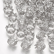 Brass Beads, with Cubic Zirconia, Large Hole Beads, Crown, Real Platinum Plated, 8x6mm, Hole: 6mm(X-KK-T035-122)