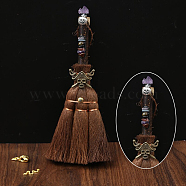 Wood Witch Broom with Synthetic Amethyst Pendant Decorations, for Interior Car Mirror Hanging Decorations, 240~290mm(AUTO-PW0001-15E)