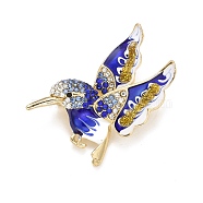 Bird Enamel Pin with Rhinestone, Animal Alloy Badge for Backpack Clothes, Golden, Blue, 40x43x11mm(JEWB-A004-18G-C)