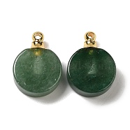 Natural Green Aventurine Perfume Bottle Pendants, Flat Round Charms with Golden Plated 304 Stainless Steel Findings, 27.5x20x7~7.5mm, Hole: 2mm(G-Z039-02G-04)