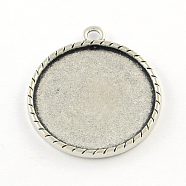 Tibetan Style Cvared Alloy Flat Round Pendant Cabochon Settings, Plain Edge Bezel Cups, Cadmium Free & Lead Free, Antique Silver, Tray: 30mm, 38x33x3mm, Hole: 3mm, about 132pcs/1000g(TIBEP-Q045-022AS-RS)