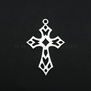 201 Stainless Steel Pendants, Laser Cut, Hollow, Cross, Stainless Steel Color, 29.5x19x1mm, Hole: 1.6mm(STAS-R111-JA682)