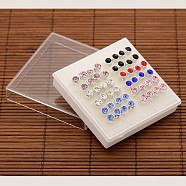 Popular Unisex Simple Flat Round Original Color Stainless Steel Resin Rhinestone Ear Studs, with Plastic 
Pins and without Ear Nuts, Mixed Color, 6x5mm, Pin: 1mm, 24pairs/box(EJEW-L073-A-19)