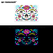 Mask with Flower Pattern Luminous Body Art Tattoos, Removable Temporary Tattoos Paper Stickers, Magenta, 17x12cm(LUMI-PW0001-135D)