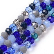 Glass Beads Strands, Faceted(32 Facets), Round, Blue, 5.5mm, Hole: 1mm, about 95pcs/strand, 20.47''(52cm)(GLAA-E036-09H)
