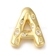 Brass with Cubic Zirconia Pendant, Letter A, Letter A, 21x18x6mm, Hole: 3.5x4mm(KK-Q818-03A-G)