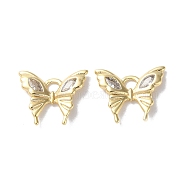 Clear Glass Charms, with Brass Findings, Butterfly Charm, Real 18K Gold Plated, 12x14x2mm, Hole: 2mm(KK-F867-14G)