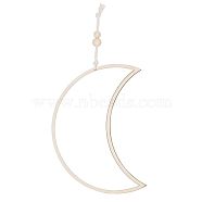 Moon Acrylic Mirror Wall Hanging Decoration, with Wool Wire and Wood Beads, for Home Living Room Bedroom Decoration, Antique White, 445mm(HJEW-WH0069-02)