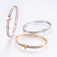 304 Stainless Steel Bangles, with Shell, Mixed Color, 2-3/8 inch(6cm)x2 inch(5cm), 4~9mm(BJEW-P223-15)