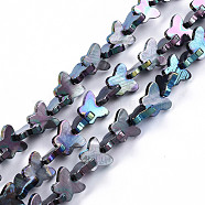 Natural Freshwater Shell Beads Strands, AB Color Plated, Dyed, Butterfly, Black, 10~11x12.5~13.5x3mm, Hole: 0.7mm, about 38~39pcs/strand, 12.80 inch~12.99 inch(32.5~33cm)(SHEL-N026-206F)