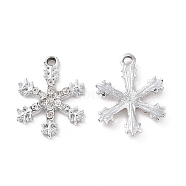 Alloy Crystal Rhinestone Pendants, Christmas Snowflake Charms, Platinum, 21.5x16x2mm, Hole: 1.8mm(ALRI-C008-20P)