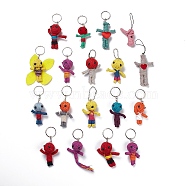 Cotton Thread Keychain, with Iron Key Rings & Ball Chains, Human, Mixed Color, 8.7~13.5cm(KEYC-F037-04)