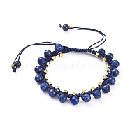 Natural Lapis Lazuli Braided Bead Bracelets, Nylon Thread Square Knot Bracelet, with Brass Spacer Beads, 2-1/4 inch~3-1/4 inch(5.8~8.2cm)(BJEW-JB04914-02)