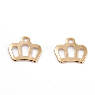201 Stainless Steel Charms, Laser Cut, Hollow, Crown, Real 18k Gold Plated, 8x10x0.8mm, Hole: 1.4mm(STAS-C017-23G)
