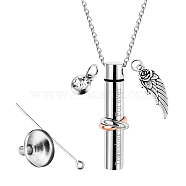 Word Together Forever Urn Ashes Necklace for Ashes Keepsake, Column with Wing 316L Surgical Stainless Steel Pendant Necklace, Memorial Jewelry with Cubic Zirconia, Stainless Steel Color, 21.65 inch(55cm)(JN1008A)