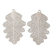 Long-Lasting Plated Brass Filigree Pendants, Leaf Charm, Platinum, 47x29x0.3mm, Hole: 2mm(KK-K336-09P)