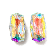 Glass Rhinestone Cabochons, Point Back & Back Plated, Faceted, Rectangle, Crystal AB, 18x9.6x6.5mm(RGLA-M017-M02-001ST)