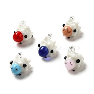 Handmade Lampwork Pendants, Sheep Charms, Mixed Color, 21~27x18~20x18~23mm, Hole: 1.6~5mm(LAMP-G156-19)