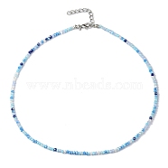 Bling Glass Beaded Necklace for Women, Blue, 16.93 inch(43cm)(NJEW-PH01492-01)