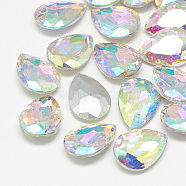 Pointed Back Glass Rhinestone Cabochons, Back Plated, Faceted, teardrop, Crystal AB, 25x18x8mm(RGLA-T081-18x25mm-05)