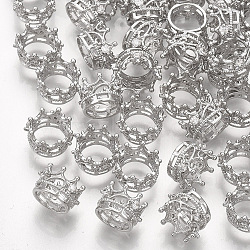 Brass Beads, with Cubic Zirconia, Large Hole Beads, Crown, Real Platinum Plated, 8x6mm, Hole: 6mm(X-KK-T035-122)