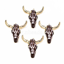 Reisn Pendants, with Golden Tone Brass Findings and Golden Tone Iron Loops, Cattle Skull, Sienna, 48x46.5x15.5~19.5mm, Hole: 1.6mm(RESI-T050-01A)