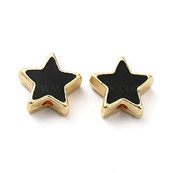 Rack Plating Alloy Enamel Beads, Star, Golden, Black, 11x11x5mm, Hole: 1.6mm(ENAM-F146-19G-02)