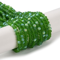 Imitation Jade Glass Beads Strands, Half AB Color Plated, Faceted, Frosted, Rondelle, Green, 2.9~3.3x2mm, Hole: 0.7mm, about 145~150pcs/strand, 34~35cm(EGLA-A034-T2mm-MB11)