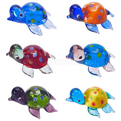 6Pcs 6 Colors Tortoise Glass Home Ornaments, for Desk Home Fish Tank Display Decoration, Mixed Color, 29.5x25x17.5mm, 1pc/color(DJEW-GF0001-60)